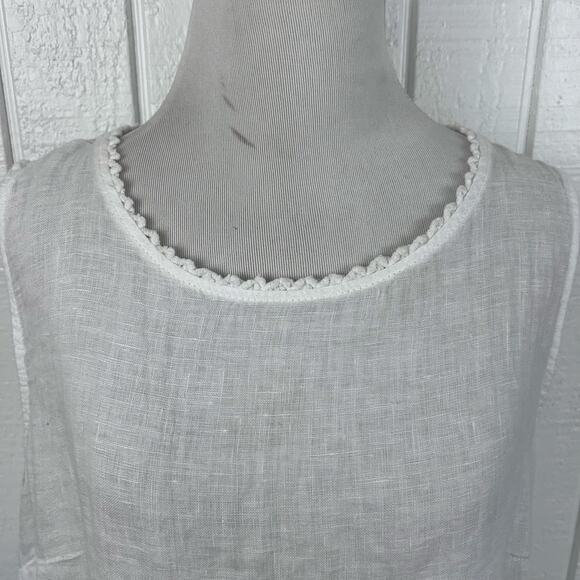 Made in Italy Linen White Sleeveless Tunic Top Size Large Eyelet Boho Peasant - Picture 3 of 8
